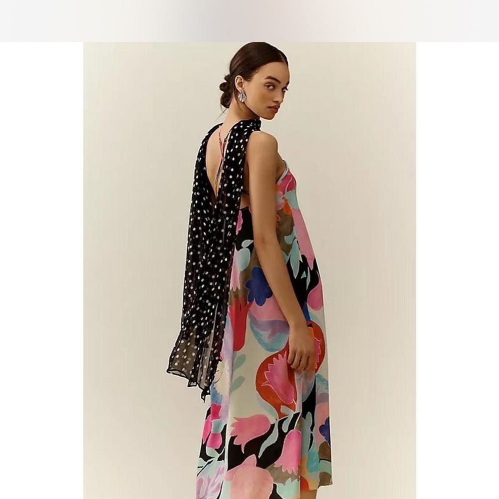 RIXO Colorful Floral Backless Dress